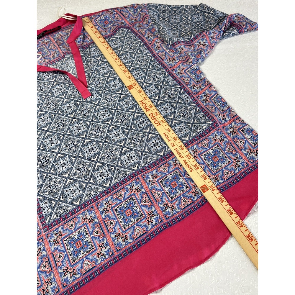 Zara Basic Blouse Tunic Top Pink Blue Batik Oversized Boxy Polyester Size S - Picture 10 of 11